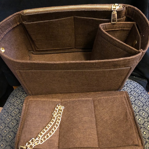 Purse tote medium insert organizer+2 zipper pockets premium insert brown - Picture 3 of 8